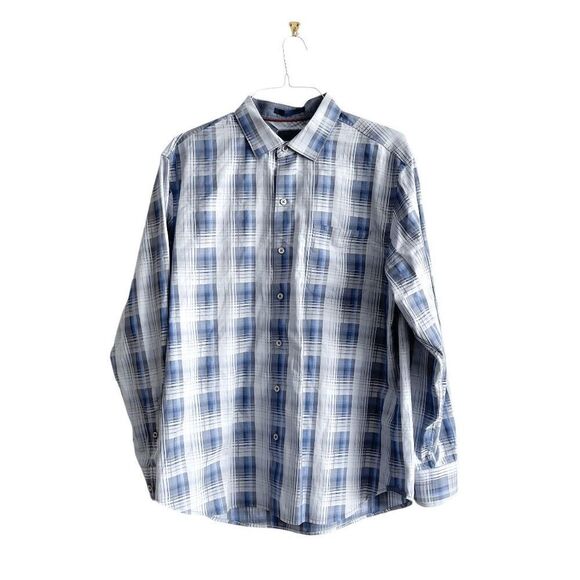 Tommy Bahama Mens Long Sleeve Silk Button-Down Shirt Blue Plaid Size Large - Picture 1 of 8